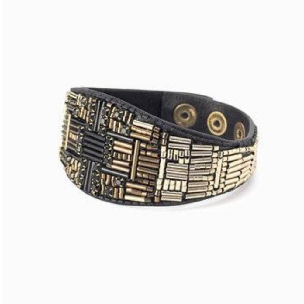 Stella & Dot | Hand-beaded Jasper Ombré Leather Cuff Bracelet Retired - Picture 3 of 6